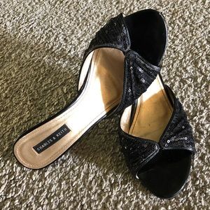 Women’s Charles and Keith - Black Sequin Sandals-7